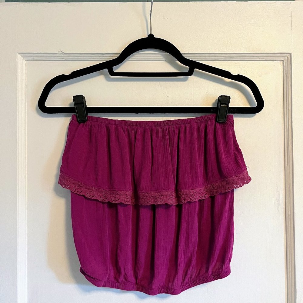 Purple Garage Strapless Ruffle Top - small